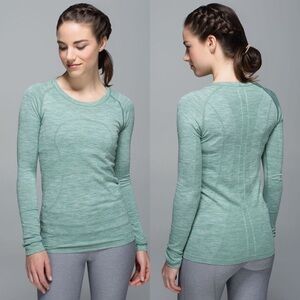 Lululemon Run Swiftly Tech Long Sleeve Crew Space Dye Heathered Vintage Green 10